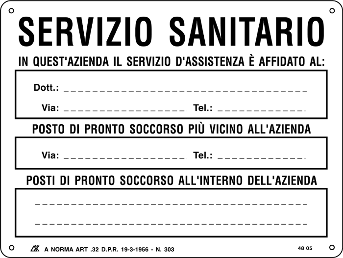 3305 - Cartello tabella SERVIZIO SANITARIO