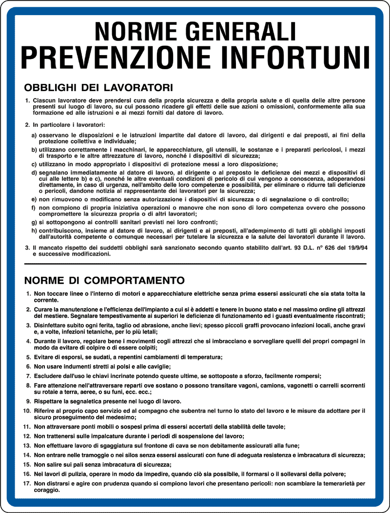 10205K - Cartello alluminio norme generali prevenzione infortuni