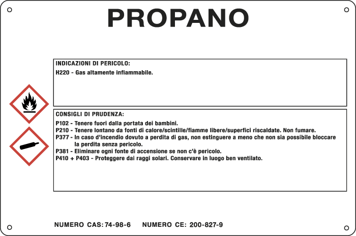 35A121 - cartello sostanze pericolose simbologia CLP " PROPANO "
