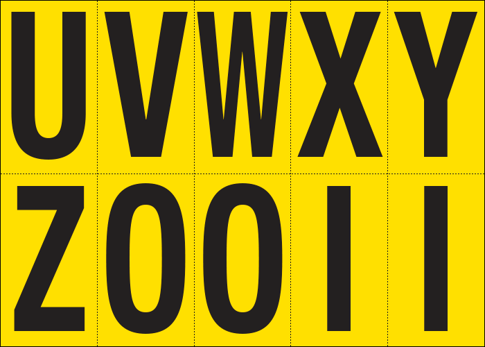 905UZ - Foglio n.10 etichette adesive G/N lett.da U a Z