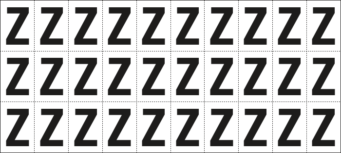 932Z - Foglio n.30 etichette adesive B/N lettera Z