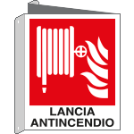 E20157BIY - cartello bifacciale lancia antincendio EN ISO 7010