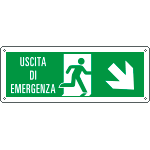 E720108KS - Etichetta uscita di emergenza freccia basso dx Uscita Em. EN ISO 7010