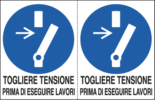 E9539A - foglio 2 etichette autoadesive Togliere tensione prima di...ISO 7010