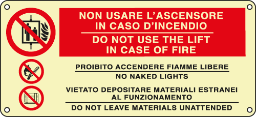 [EL16140KP] EL16140KP - Cartello fotoluminescente in case of fire..EN ISO 7010