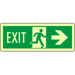 [EL720202KS] EL720202KS - Etichetta adesiva luminescente uscita em. EXIT freccia dx EN ISO 7010