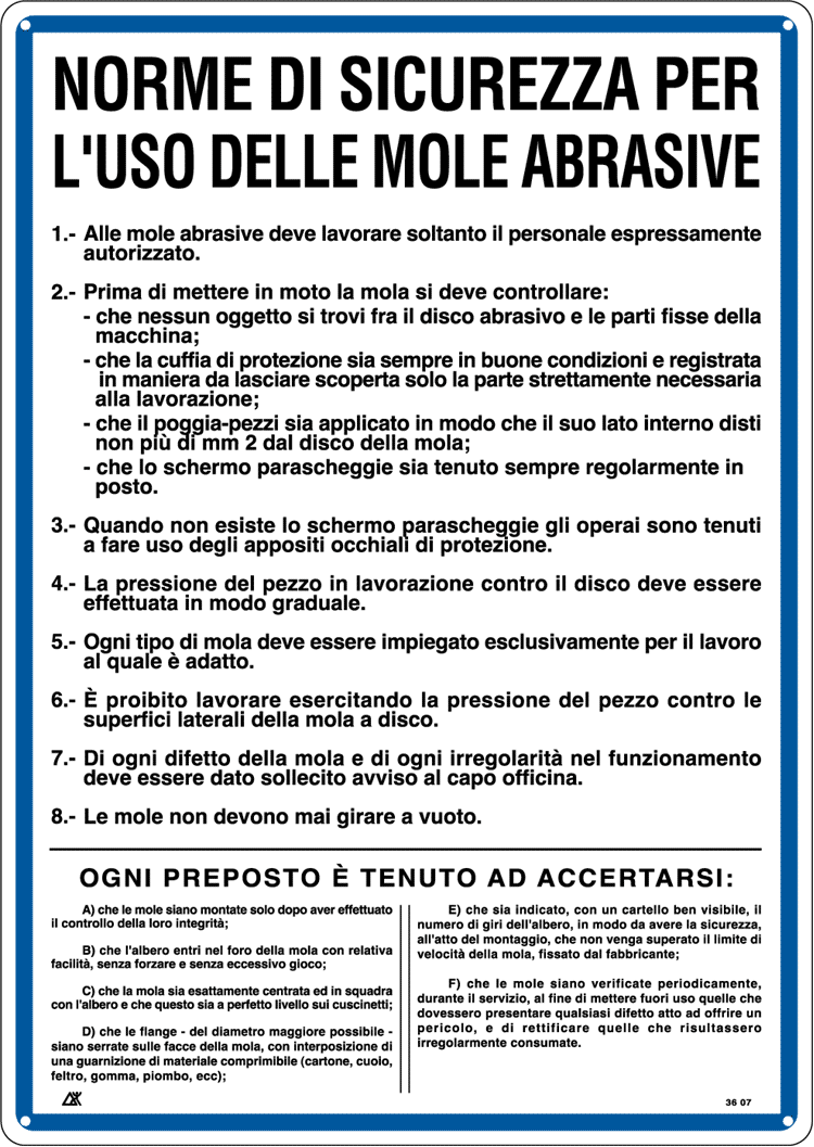 [3607] 3607 - Cartello NORME USO MOLE ABRASIVE