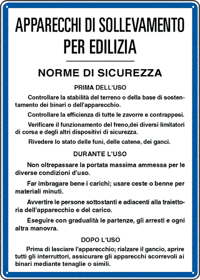 [3624] 3624 - Cartello NORME APPARECCHI SOLLEV. EDILIZIA