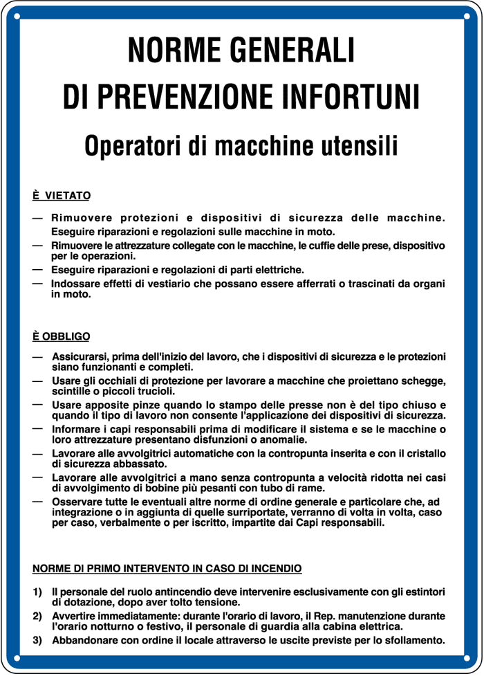[3631] 3631 - Cartello NORME OPERATORI macchina UTENSILI