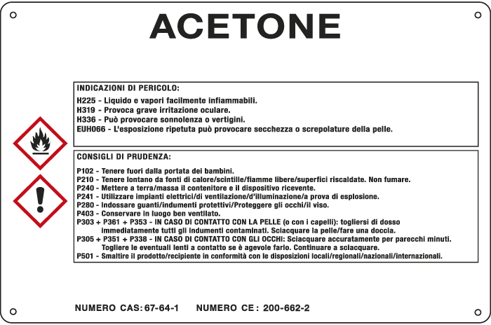 [27B780] 27B780 - cartello sostanze pericolose simbologia CLP " ACETONE "