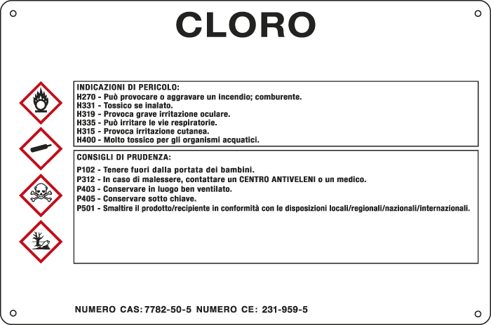 [35B980] 35B980 - cartello sostanze pericolose simbologia CLP " CLORO "