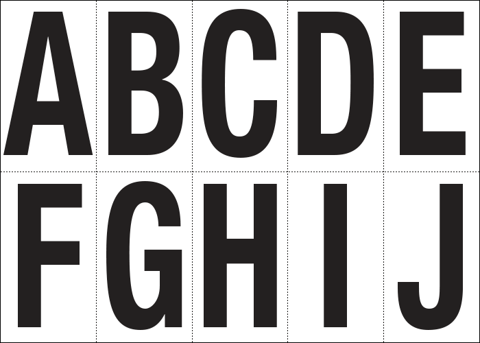 [935AJ] 935AJ - Foglio n.10 etichette autoadesive B/N lettere da A a J