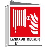 [E20165BIX] E20165BIX - Cartello bifacciale LANCIA ANTINCENDIO N. EN ISO 7010