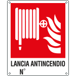 [E20165Y] E20165Y - Cartello antincendio lancia antincendio n. simbolo+testo EN ISO 7010