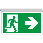 [E715102SW] E715102SW - Cartello SOSPESA bifacciale uscita emergenza freccia DX EN ISO 7010