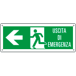 [E720101KS] E720101KS - etichetta uscita di emergenza freccia a sinistra e scritta EN ISO 7010