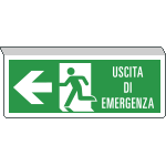 [E720101SK] E720101SK - Cartello SOSPESO bifacciale uscita emergenza freccia sx EN ISO 7010