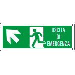 [E720105XS] E720105XS - Etichetta uscita di emergenza freccia alto sx Uscita Em. EN ISO 7010