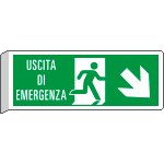 [E720108BW] E720108BW - Cartello BIFACCIALE uscita emergenza freccia ds in basso ISO 7010