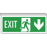 [E720204SK] E720204SK - Cartello exit sospeso bifacciale freccia indietro EN ISO 7010