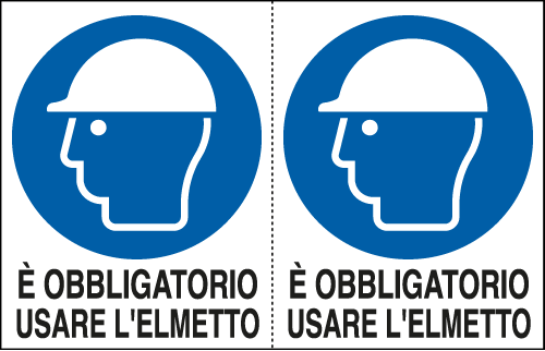 [E9533A] E9533A - Foglio n. 2 etichette adesive obbligo usare elmetti EN ISO 7010