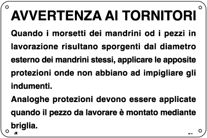 2614 - Cartello informazione avvertenza ai tornitori