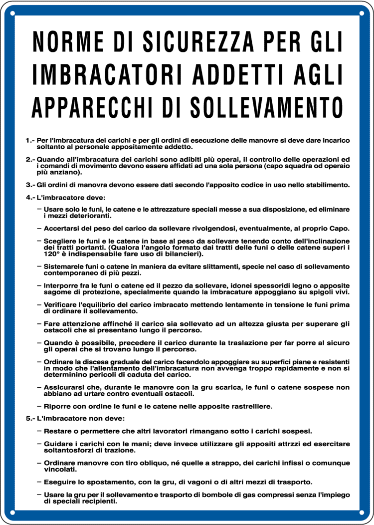 3609 - Cartello NORME PER IMBRACATORI APP. SOLLEV.