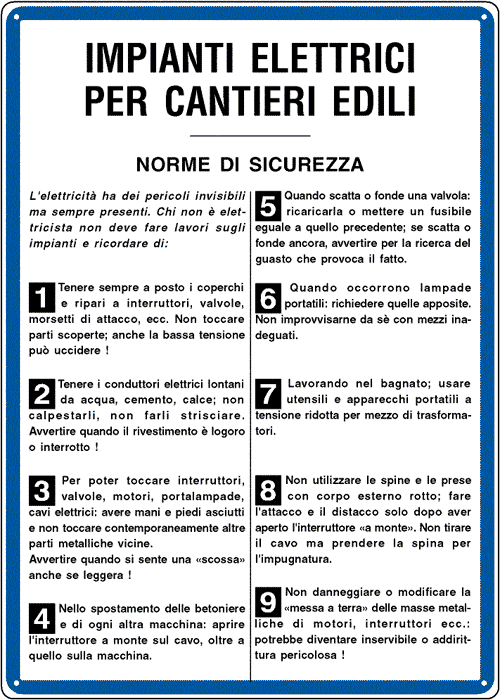 3614 - Cartello NORME IMPIANTI ELETTR. CANTIERI EDILI