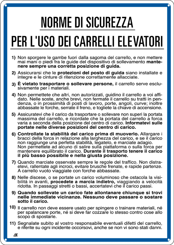 3639 - Cartello NORME ADDETTI CARRELLI ELEVATORI