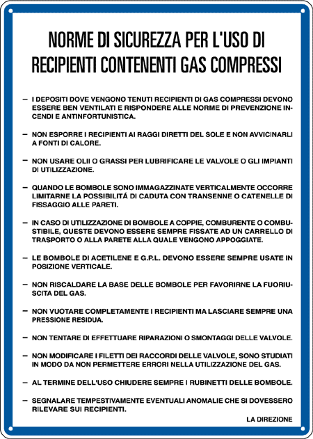 3642 - Cartello NORME USO RECIPIENTI DI GAS COMPR.