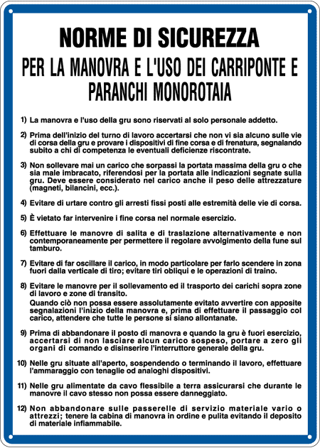 3702 - Cartello NORME USO CARRIPONTE E PARANCHI