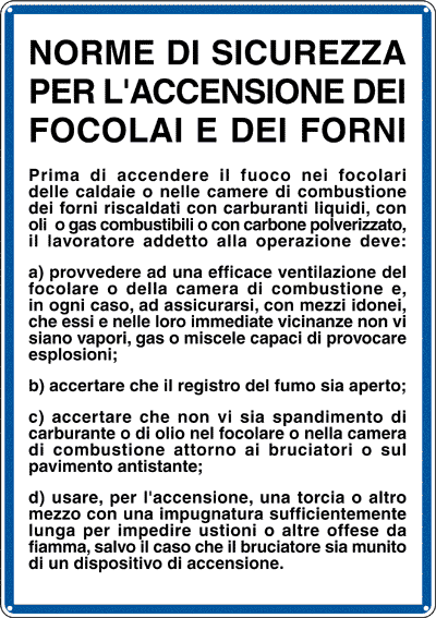 3708 - Cartello NORME ACCENSIONE DEI FORNI