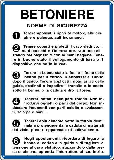 3752 - Cartello NORME USO BETONIERE