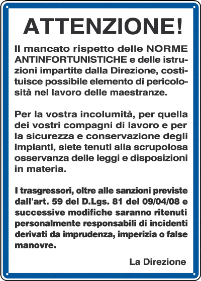 4542 - Cartello NORME il mancato rispetto delle norme