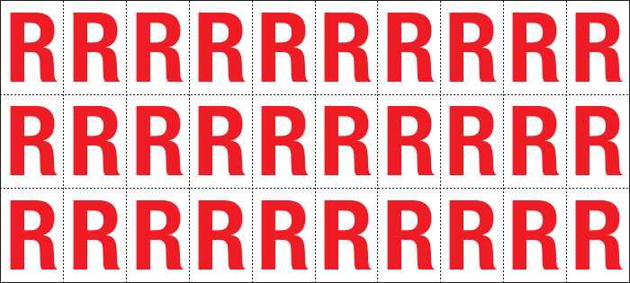 912R - Foglio n.30 etichette adesive B/R lettera R