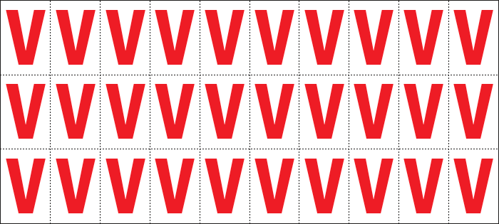 912V - Foglio n.30 etichette adesive B/R lettera V