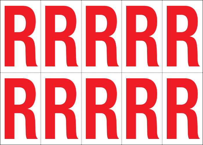 915R - Foglio n.10 etichette adesive B/R lettera R