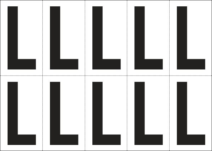 935L - Foglio n.10 etichette autoadesive B/N lettera L