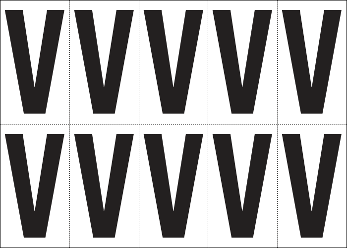 935V - Foglio n.10 etichette autoadesive B/N lettera V