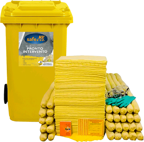 ASCK240 - kit serie CHIMICI SAFE IN colore GIALLO in bidone carrellato da 240 lt