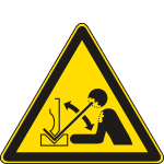 E1183KS - etichetta pericolo movim.rapido pezzo in lav.sotto pressa EN ISO 7010