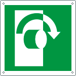 E15123K - Cartello emergenza girare la maniglia a ds solo simbolo EN ISO 7010