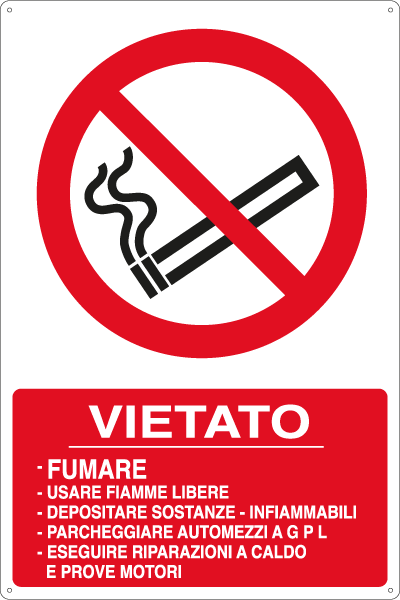 E18083X - Cartello divieto fumare etc. per dep.GPL EN ISO 7010
