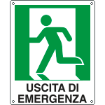 E20105X - Cartello uscita di emergenza sinistra simbolo+testo EN ISO 7010