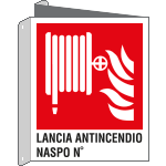 E20178BIX - Cartello bifacciale sicurezza lancia antincendio naspo EN ISO 7010