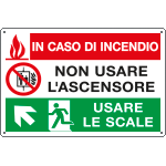 E2941 - Cartello multisimbolo In caso di incendio salita sinistra EN ISO 7010