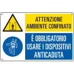 E29440 - Cartello multisimbolo ambiente confinato usare anticaduta EN ISO 7010