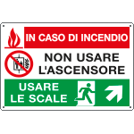 E2945 - Cartello multisimbolo In caso di incendio salita destra EN ISO 7010