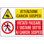 E2947 - Cartello multisimbolo ATTENZIONE CARICHI SOSPESI ...EN ISO 7010