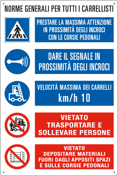 E2968 - Cartello NORME GENERALI PER TUTTI I CARRELLISTI UNI EN ISO 7010